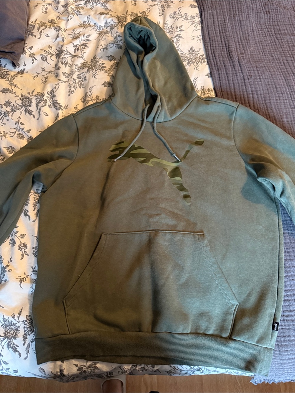 Puma Olive Green Hoodie with Camo Logo